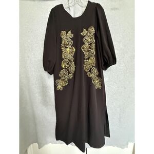 Mestiza New York Dress Womens Small Black Sequin Floral Bow Back Maxi Formal